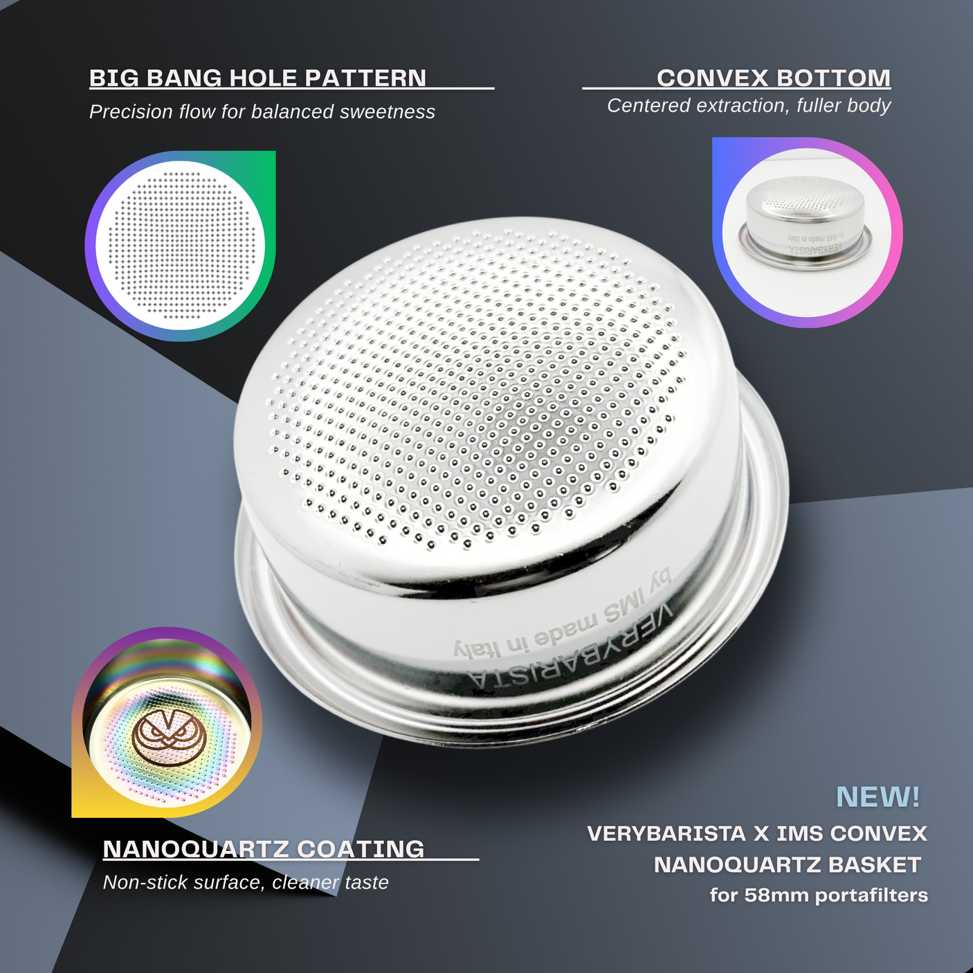 IMS Filter Basket for 58mm Portafilters, Convex Nanoquartz